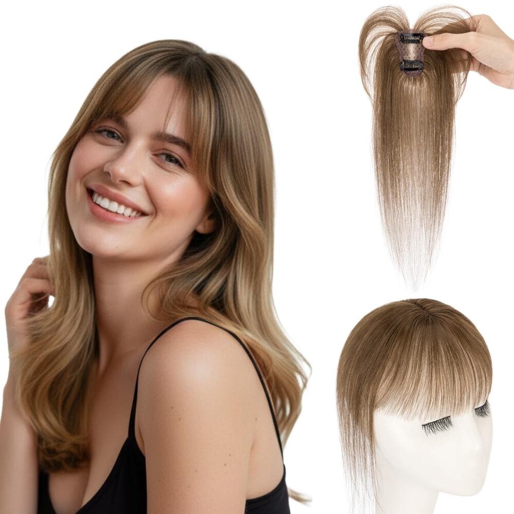 SEGOHAIR Clip In Bangs Topper Fringe Hairpiece Medium Brown Front Volume